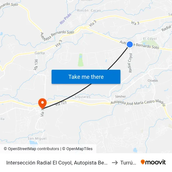Intersección Radial El Coyol, Autopista Bernardo Soto Alajuela to Turrúcares map