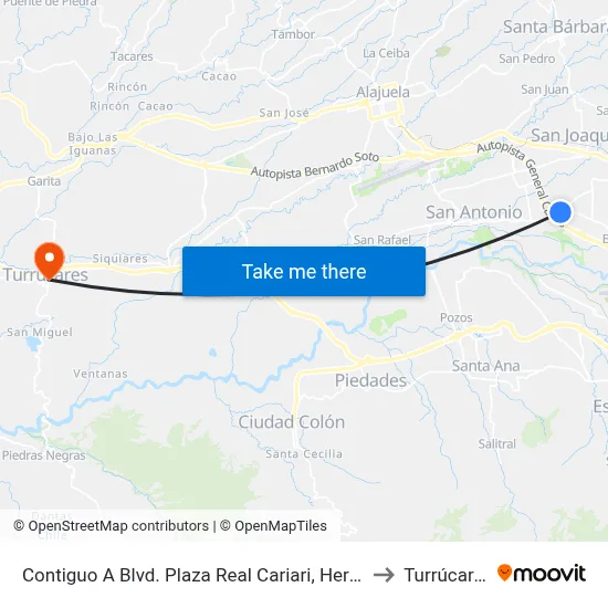 Contiguo A Blvd. Plaza Real Cariari, Heredia to Turrúcares map