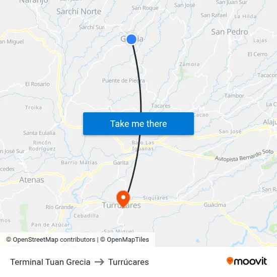 Terminal Tuan Grecia to Turrúcares map