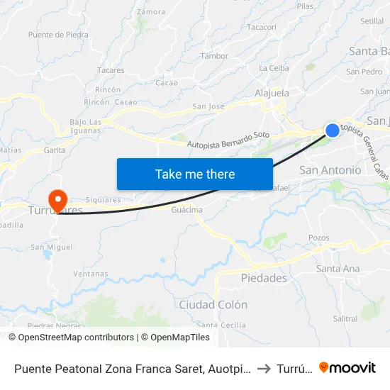 Puente Peatonal Zona Franca Saret, Auotpista General Cañas Alajuela to Turrúcares map