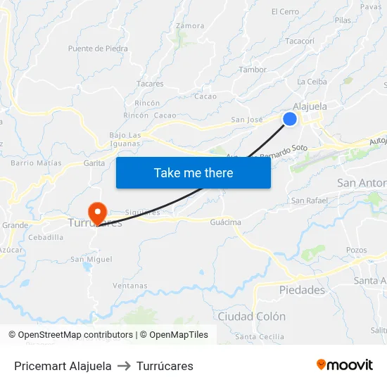 Pricemart Alajuela to Turrúcares map