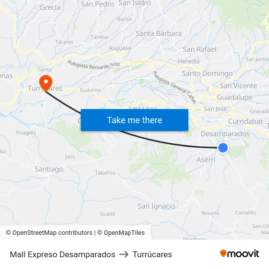 Mall Expreso Desamparados to Turrúcares map