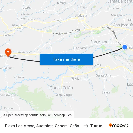 Plaza Los Arcos, Auotpista General Cañas Heredia to Turrúcares map