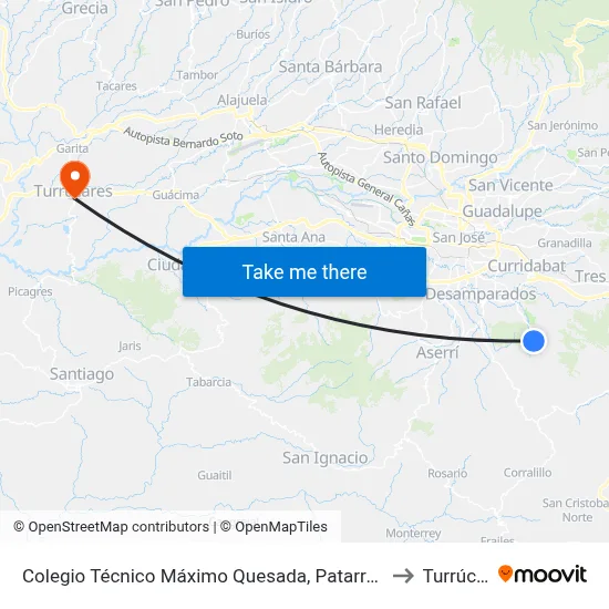 Colegio Técnico Máximo Quesada, Patarrá Desamparados to Turrúcares map