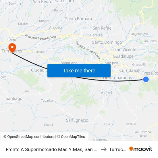 Frente A Supermercado Más Y Más, San Diego La Unión to Turrúcares map