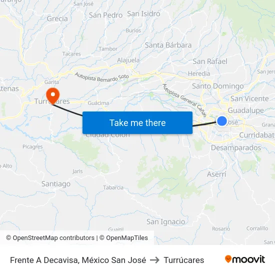 Frente A Decavisa, México San José to Turrúcares map