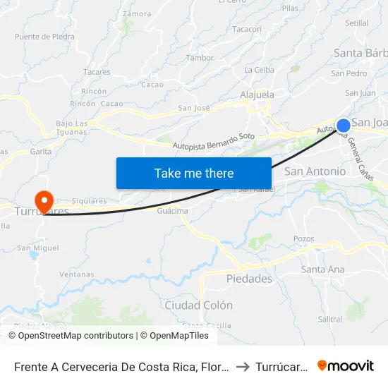 Frente A Cerveceria De Costa Rica, Flores to Turrúcares map