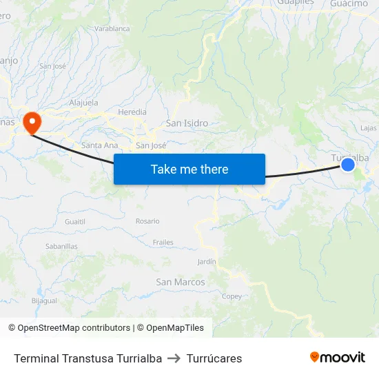 Terminal Transtusa Turrialba to Turrúcares map