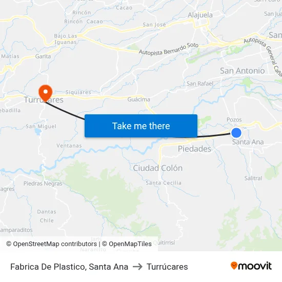 Fabrica De Plastico, Santa Ana to Turrúcares map