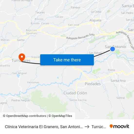 Clínica Veterinaria El Granero, San Antonio De Belén to Turrúcares map