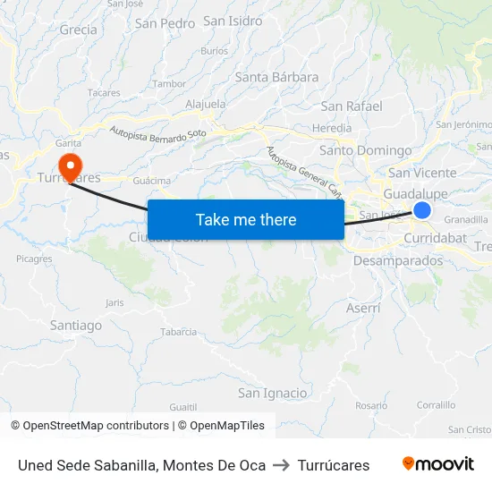 Uned Sede Sabanilla, Montes De Oca to Turrúcares map