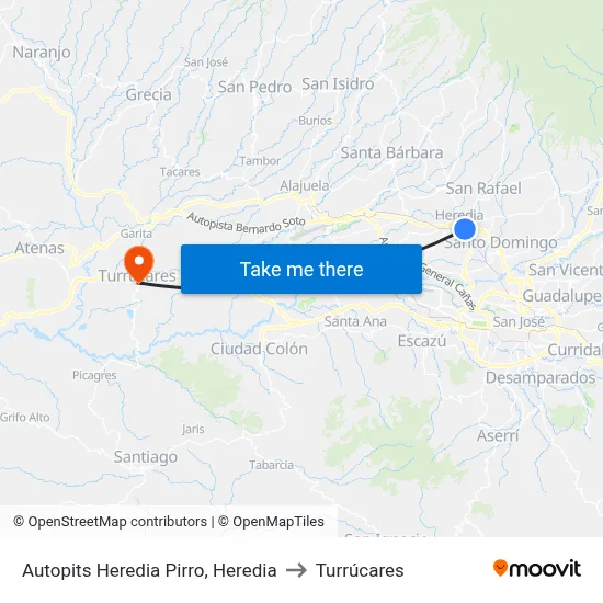 Autopits Heredia Pirro, Heredia to Turrúcares map