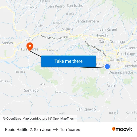 Ebais Hatillo 2, San José to Turrúcares map