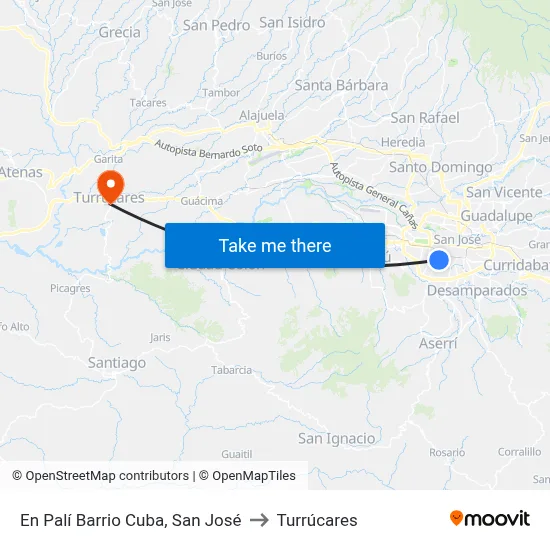 En Palí Barrio Cuba, San José to Turrúcares map