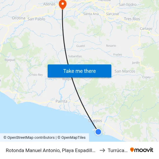 Rotonda Manuel Antonio, Playa Espadilla Quepos to Turrúcares map