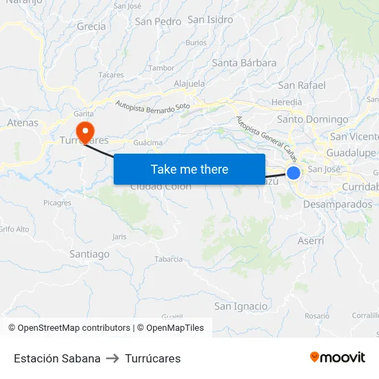 Estación Sabana to Turrúcares map