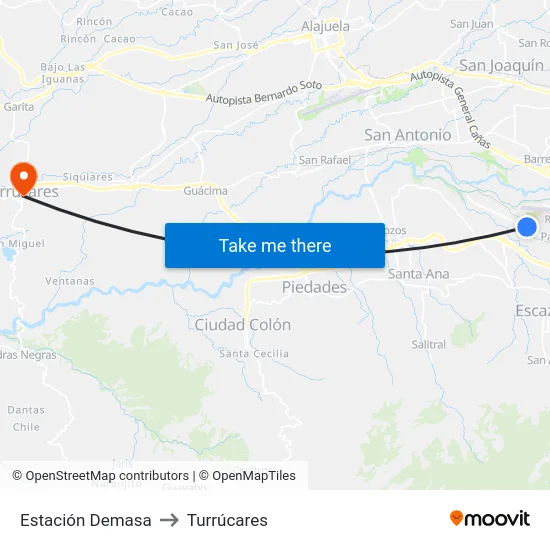 Estación Demasa to Turrúcares map