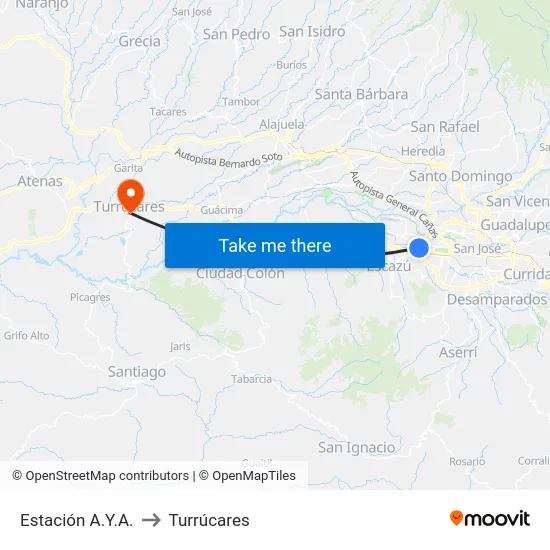 Estación A.Y.A. to Turrúcares map