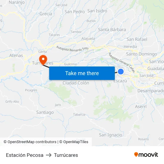 Estación Pecosa to Turrúcares map