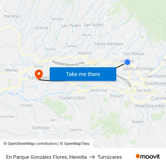 En Parque González Flores, Heredia to Turrúcares map