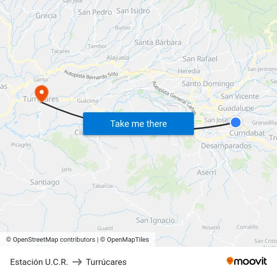 Estación U.C.R. to Turrúcares map