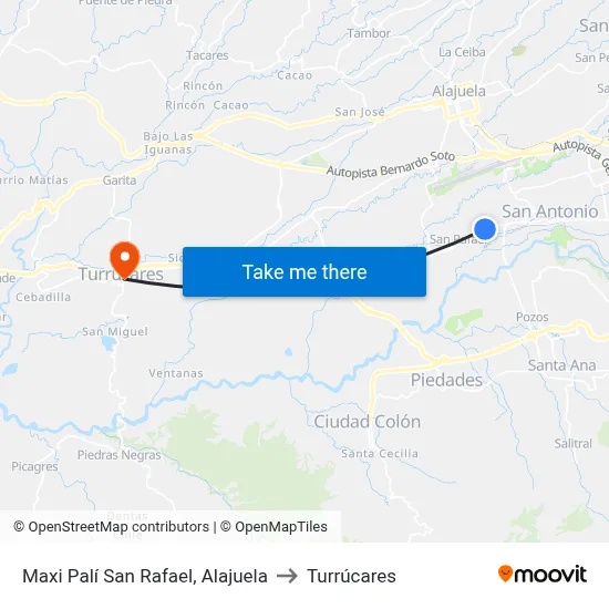 Maxi Palí San Rafael, Alajuela to Turrúcares map