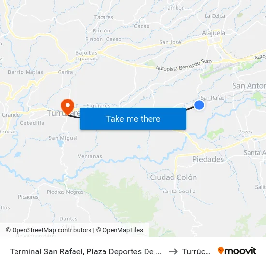 Terminal San Rafael, Plaza Deportes De Ojo De Agua to Turrúcares map