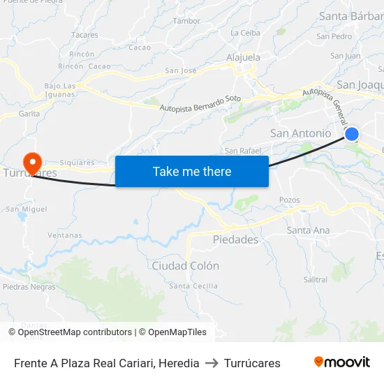Frente A Plaza Real Cariari, Heredia to Turrúcares map