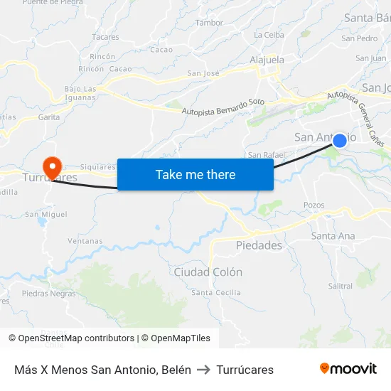 Más X Menos San Antonio, Belén to Turrúcares map