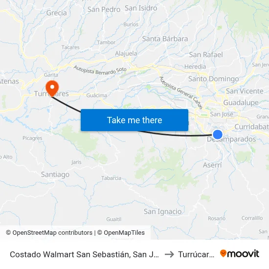 Costado Walmart San Sebastián, San José to Turrúcares map
