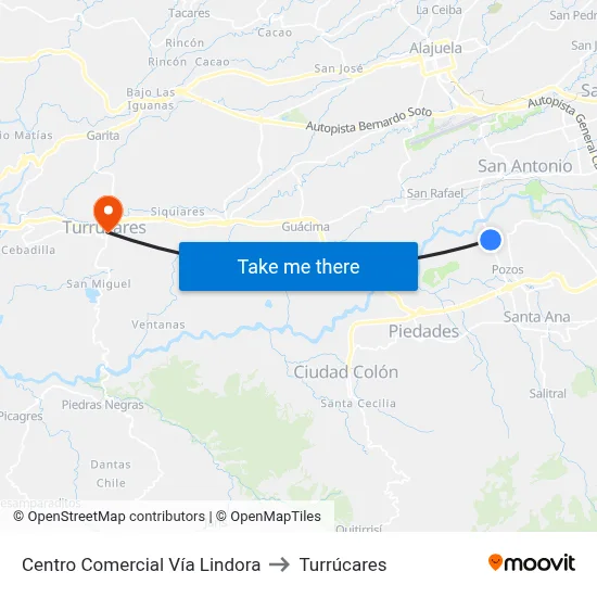 Centro Comercial Vía Lindora to Turrúcares map