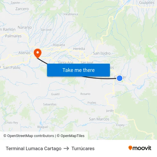 Terminal Lumaca Cartago to Turrúcares map