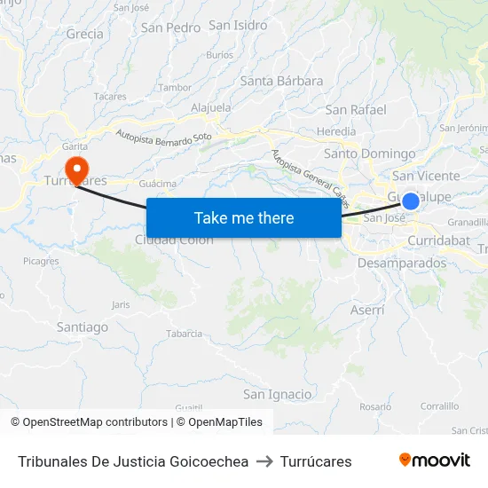 Tribunales De Justicia Goicoechea to Turrúcares map