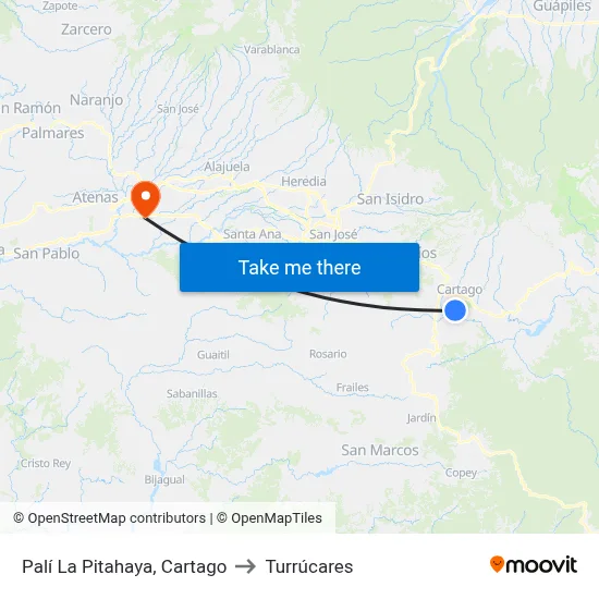Palí La Pitahaya, Cartago to Turrúcares map