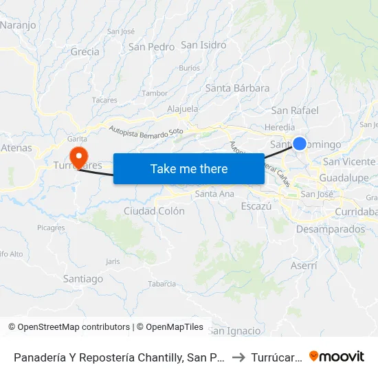 Panadería Y Repostería Chantilly, San Pablo to Turrúcares map