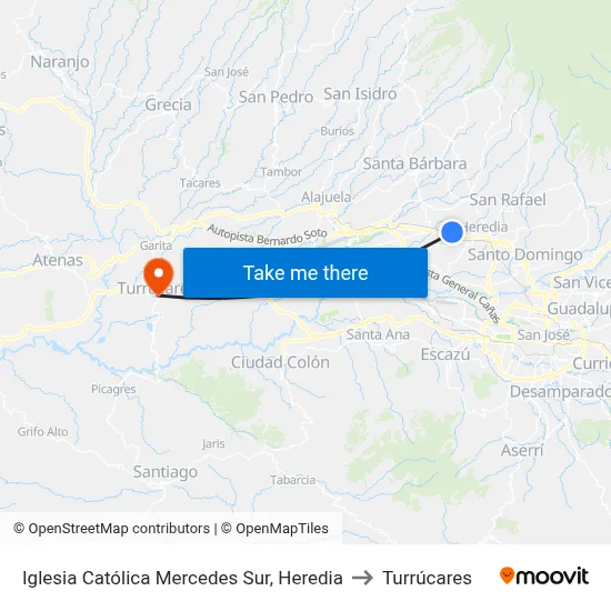 Iglesia Católica Mercedes Sur, Heredia to Turrúcares map