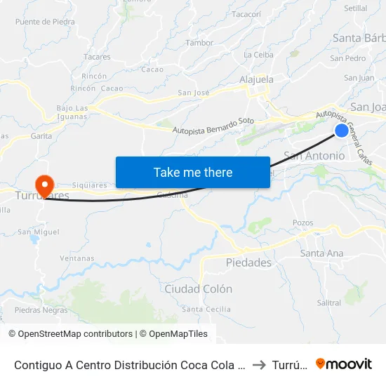 Contiguo A Centro Distribución Coca Cola Femsa, La Ribera Belén to Turrúcares map