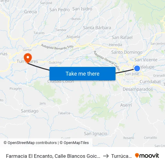 Farmacia El Encanto, Calle Blancos Goicoechea to Turrúcares map