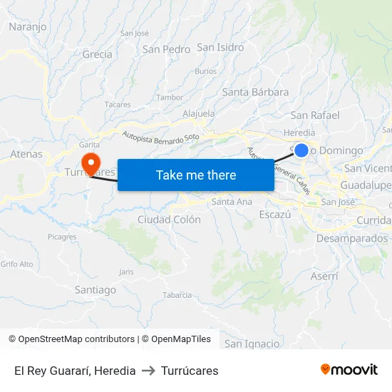 El Rey Guararí, Heredia to Turrúcares map