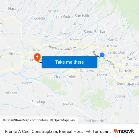 Frente A Cedi Construplaza, Barreal Heredia to Turrúcares map