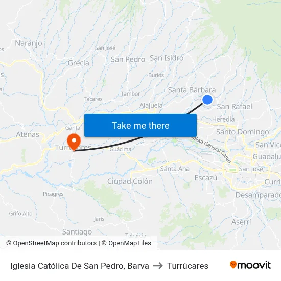 Iglesia Católica De San Pedro, Barva to Turrúcares map