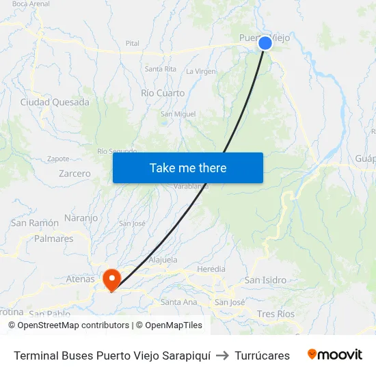 Terminal Buses Puerto Viejo Sarapiquí to Turrúcares map