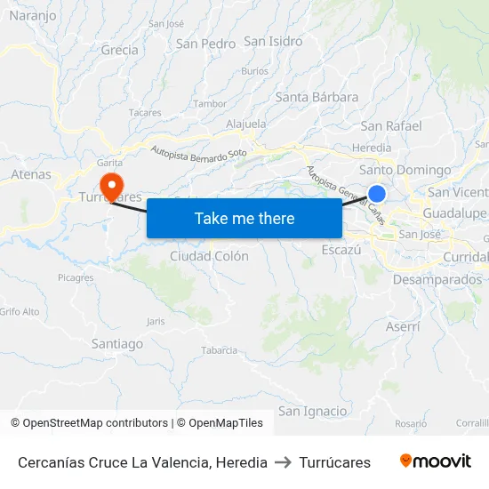Cercanías Cruce La Valencia, Heredia to Turrúcares map