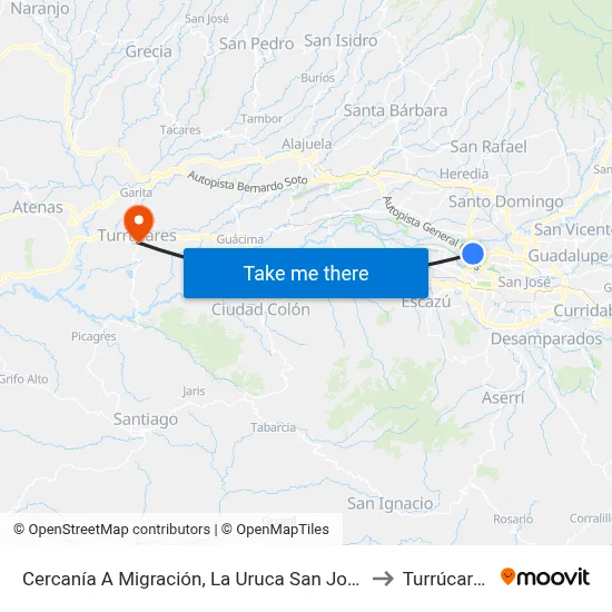 Cercanía A Migración, La Uruca San José to Turrúcares map