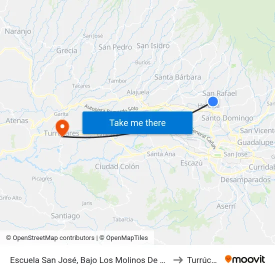 Escuela San José, Bajo Los Molinos De San Rafael to Turrúcares map