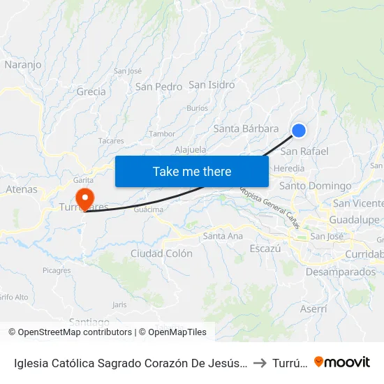 Iglesia Católica Sagrado Corazón De Jesús, Getsemaní De San Rafael to Turrúcares map
