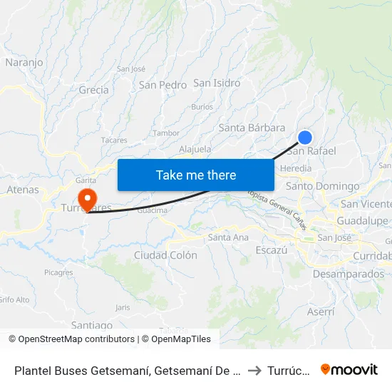 Plantel Buses Getsemaní, Getsemaní De San Rafael to Turrúcares map