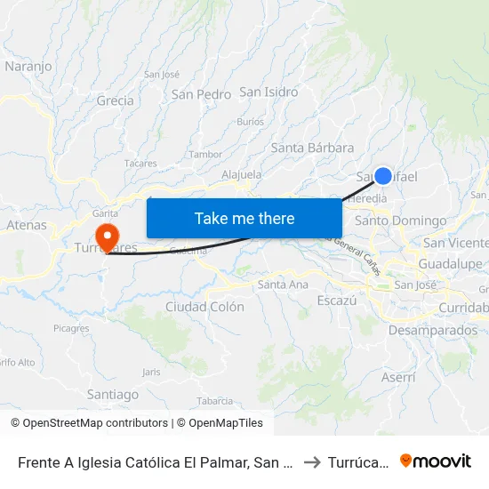 Frente A Iglesia Católica El Palmar, San Rafael to Turrúcares map