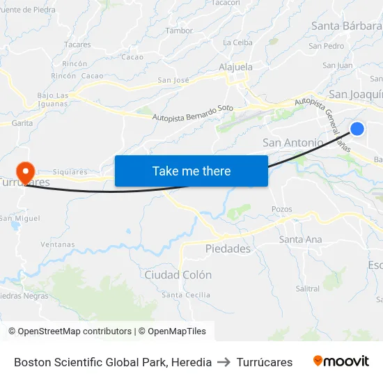 Boston Scientific Global Park, Heredia to Turrúcares map