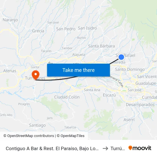Contiguo A Bar & Rest. El Paraíso, Bajo Los Molino De San Rafael to Turrúcares map